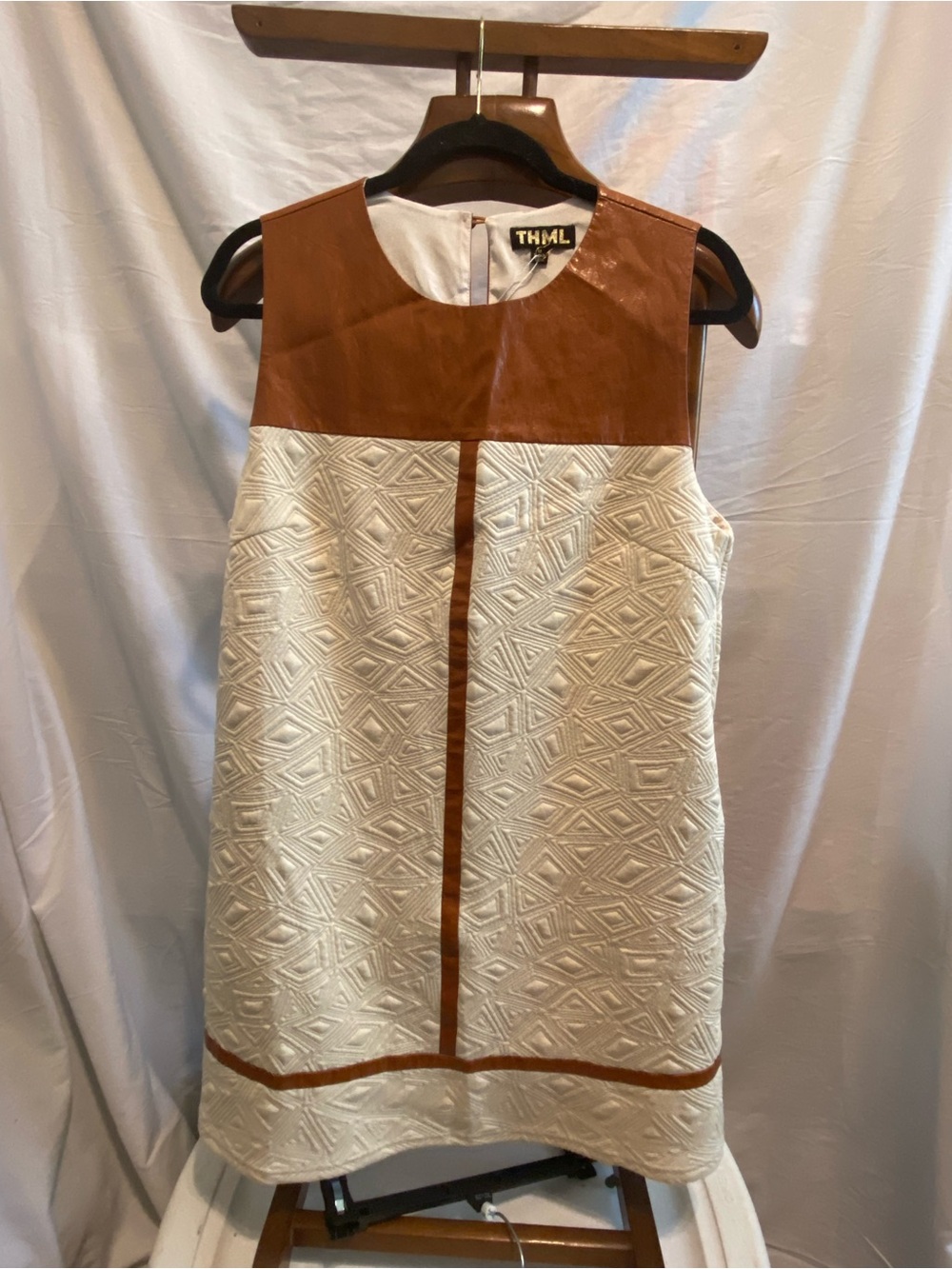 THML Cream Mini Shift Dress with Brown Trim